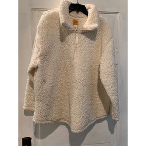 Cream Fluffy Quarter Zip Sweatshirt